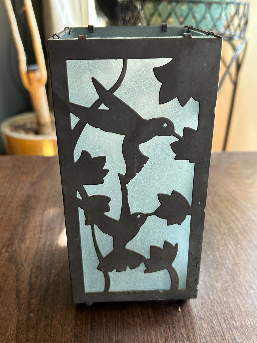 Hummingbird Candle Holder for Pillar Candle 7 1/4 Inches Tall Frosted Glass